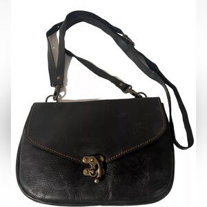 Genuine Black Leather Small Crossbody Pocket Bag Bohemian Style